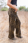 Mid Rise Leopard Print Denim Pants Brown