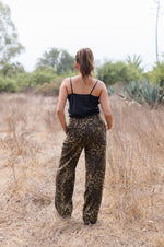 Mid Rise Leopard Print Denim Pants Brown