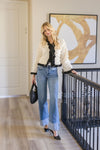 Long Sleeve Bow Tie Fringed Jacket Ivory