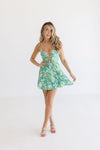  Sleeveless Cut Out Tropical Print Mini Dress Teal