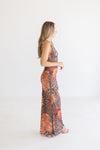 Sleeveless Leopard Floral Print Maxi Dress Brown