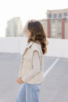 Sleeveless Button Down Quilted Vest Nude