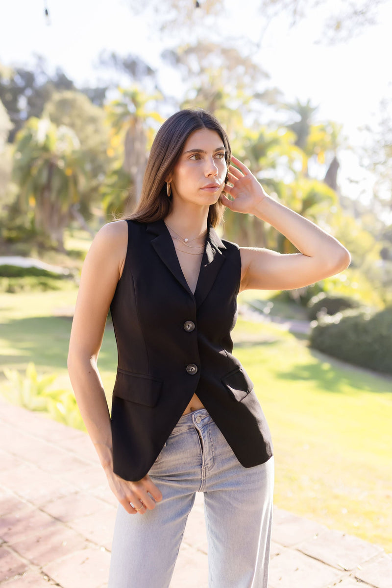 Sleeveless Button Down Vest Black