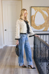 Long Sleeve Bow Tie Fringed Jacket Ivory