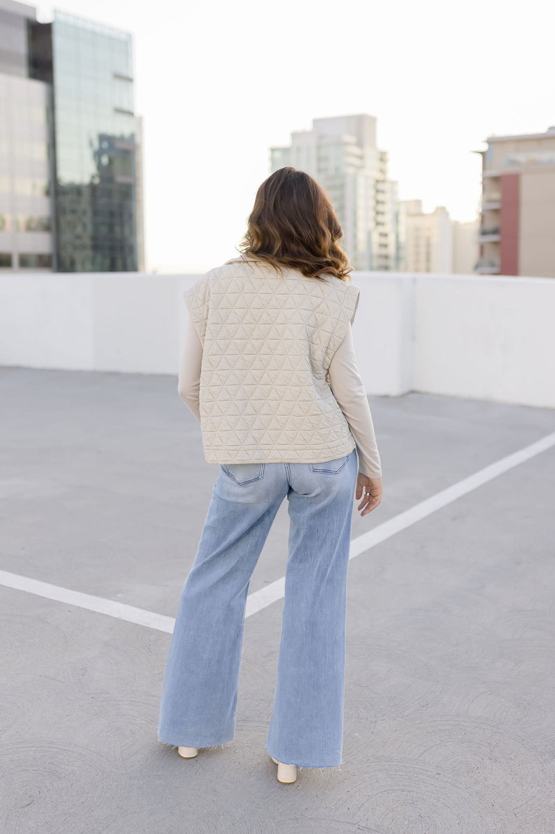 Sleeveless Button Down Quilted Vest Nude