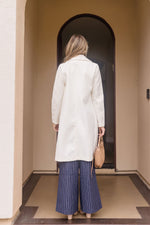  Long Sleeve Notched Lapel Long Coat Ivory