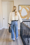 Long Sleeve Bow Tie Fringed Jacket Ivory