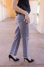 Caroline High Rise Distressed Jeans Grey