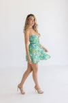  Sleeveless Cut Out Tropical Print Mini Dress Teal