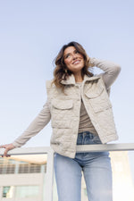 Sleeveless Button Down Quilted Vest Nude