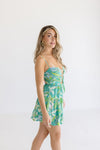  Sleeveless Cut Out Tropical Print Mini Dress Teal