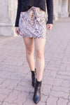 Drawstring Satin Leopard Print Mini Skirt Brown