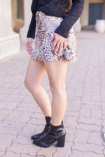 Drawstring Satin Leopard Print Mini Skirt Brown