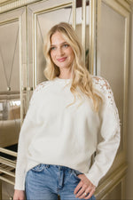 Long Crochet Sleeve Sweater Top White