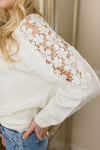 Long Crochet Sleeve Sweater Top White