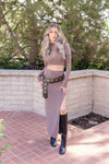 Long Sleeve Mock Neck Crop Top And Maxi Skirt Brown