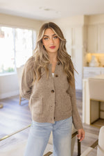 Long Sleeve Button Down Wool Cardigan Taupe