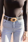 Hammered Oval Buckle Belt Black