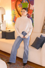 Long Sleeve Turtleneck Sweater Top Beige