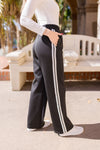 High Waist Stripe Print Track Pants Black