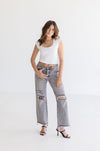  High Rise Distressed Jeans Grey