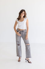  High Rise Distressed Jeans Grey