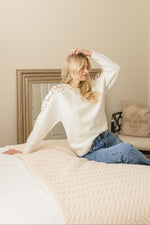 Long Crochet Sleeve Sweater Top White