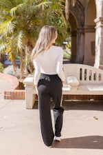 High Waist Stripe Print Track Pants Black