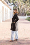 Long Sleeve Notched Lapel Long Coat Black