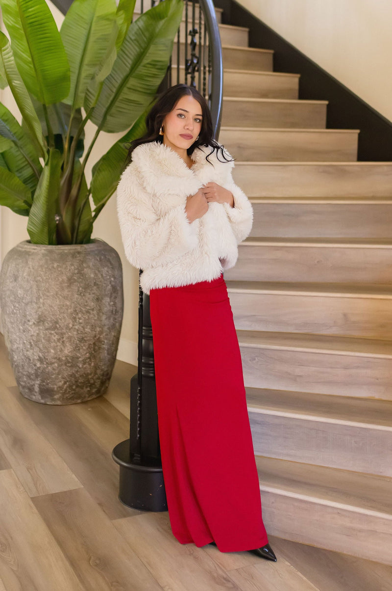 Long Sleeve Faux Fur Jacket Ivory