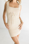 Sleeveless Contrast Ribbed Mini Dress Taupe