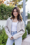 Vegan Leather Cropped Bomber Jacket Cream