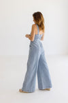 Sleeveless Wide Leg Denim Jumpsuit Light Wash