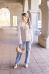 Long Sleeve Button Down Contrast Top White