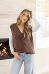 Sleeveless Button Down Sweater Vest Brown