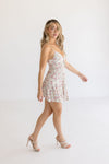  Sleeveless Lace Trim Floral Print Mini Dress Blush