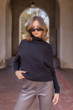 Long Sleeve Slouched Funnel Neck Sweater Black