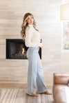 Long Sleeve Mock Neck Cut Out Cropped Sweater Top White