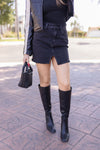  High Waist Raw Hem Denim Mini Skirt Black