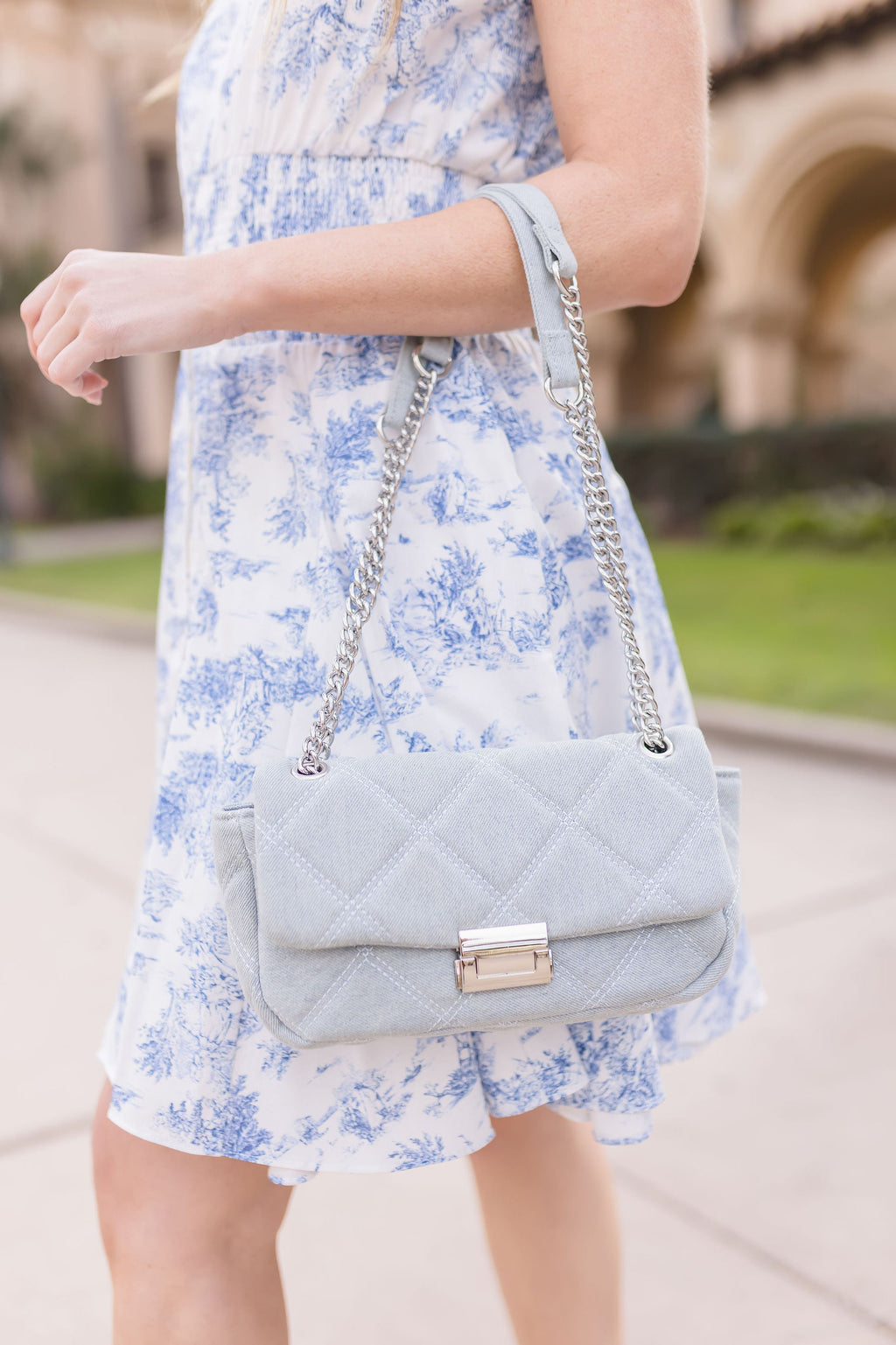 Denim Quilted Crossbody Purse Blue