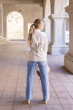 Long Sleeve Button Down Contrast Top White