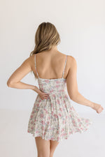  Sleeveless Lace Trim Floral Print Mini Dress Blush