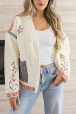  Long Sleeve Embroidered Quilted Shacket Cream