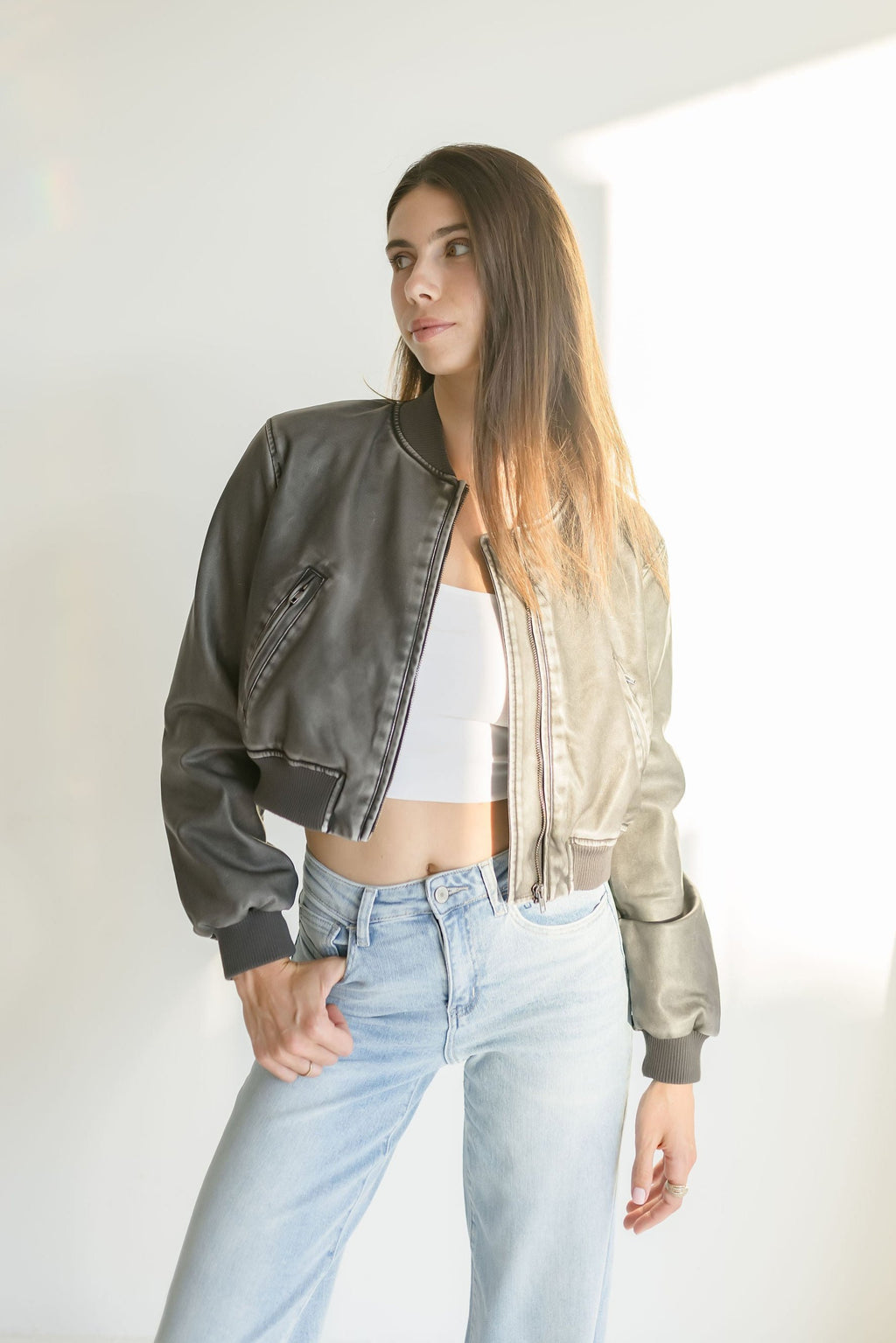 Vegan Leather Bomber Jacket Black