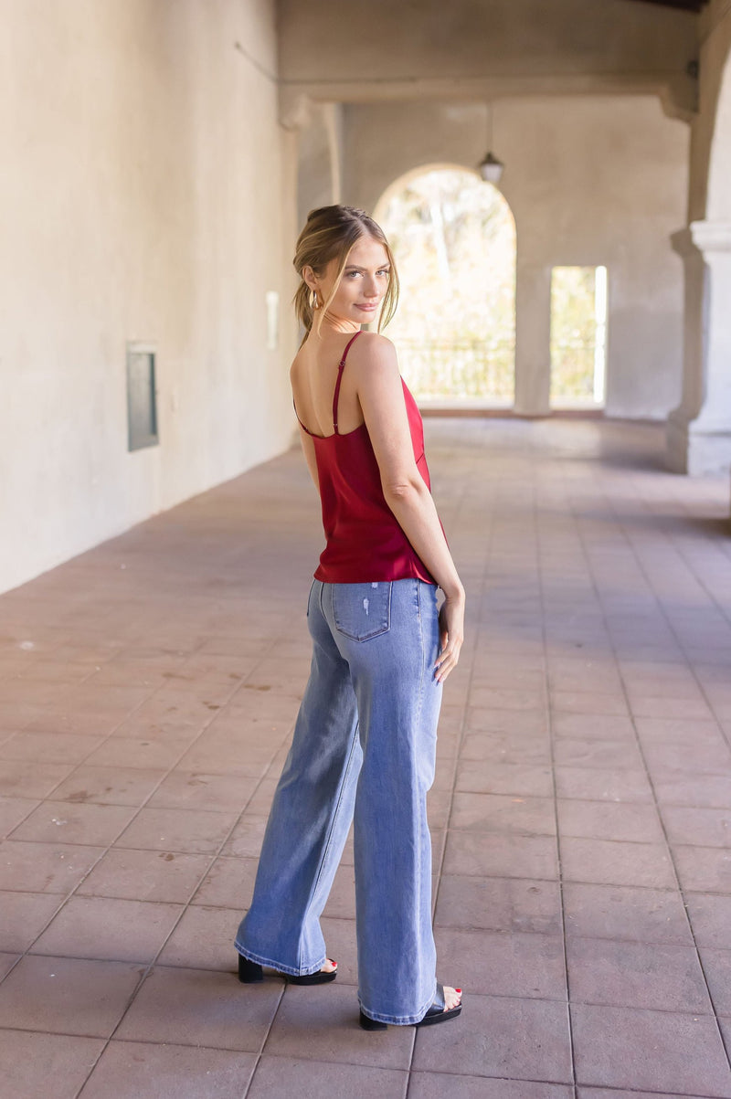 Sleeveless V Neckline Top Red