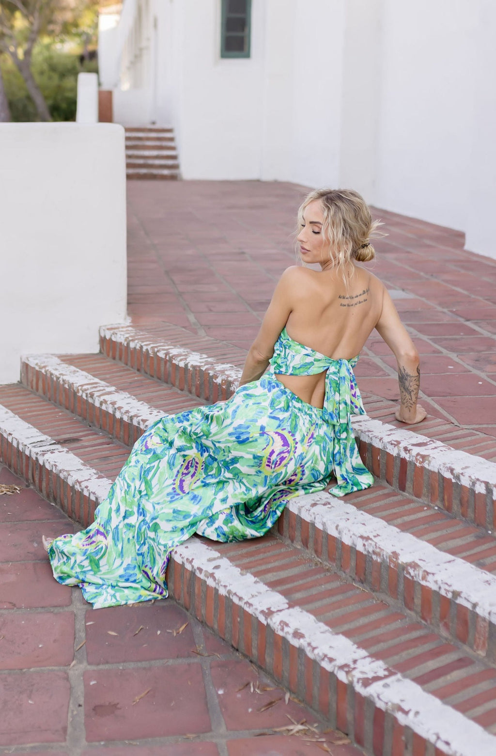  Sleeveless Floral Print Wide Leg Jumpsuit Green