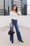 High Rise Slanted Pocket Wide Leg Jeans Dark Wash