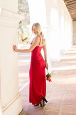 Sleeveless Cowl Neck Ruched Maxi Dress Red