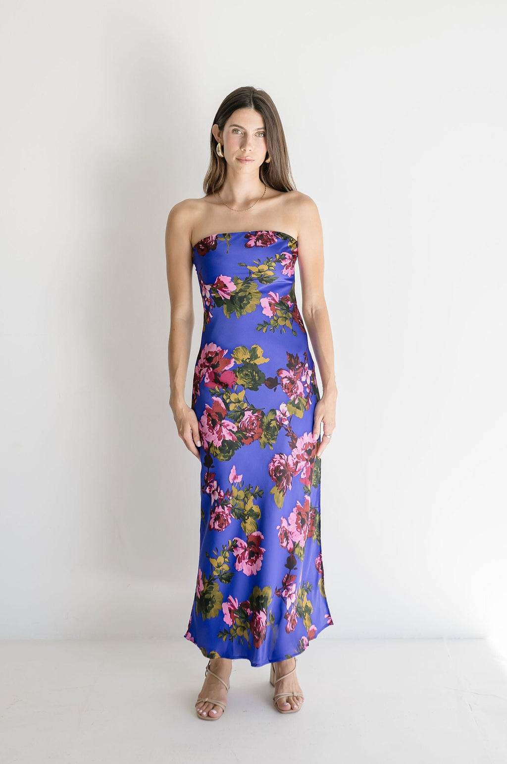 Sleeveless Floral Print Maxi Dress Navy