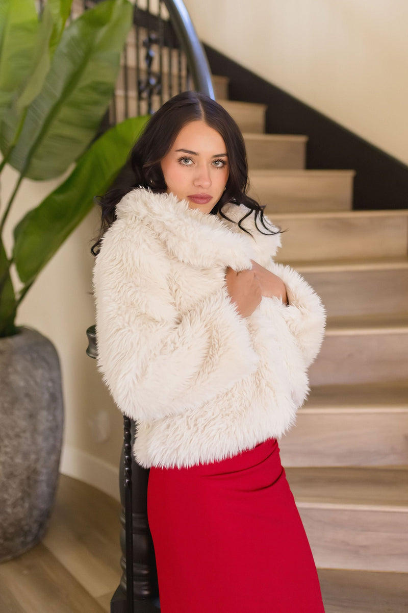 Long Sleeve Faux Fur Jacket Ivory